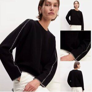 Everlane Good Merino Wool Crewneck Sweater - Black and White Stitching